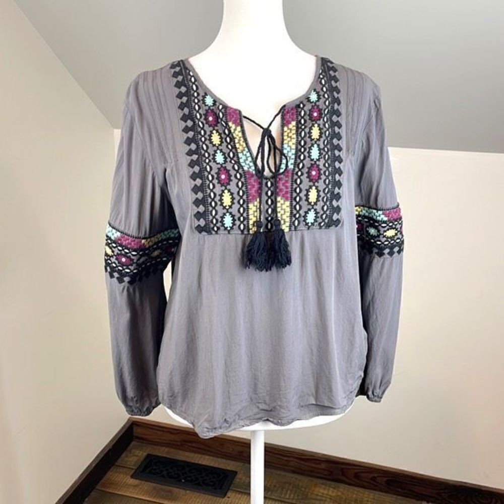 Solitaire Bohemian Embroidered Long Sleeve Blouse Size Small Women’s